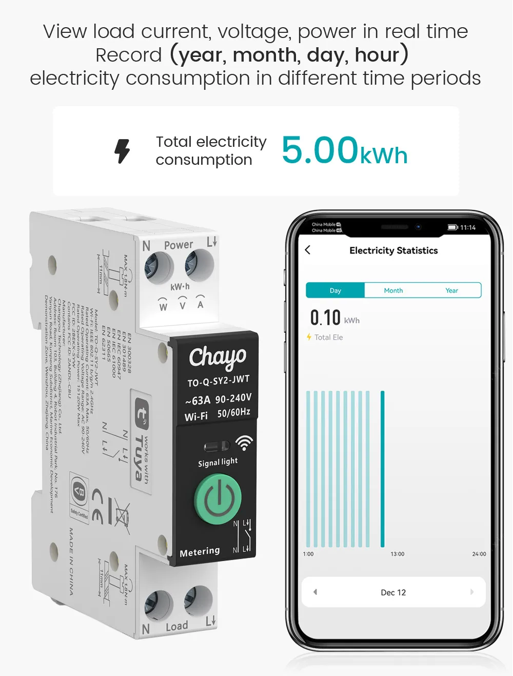 TUYA WiFi/ZigBee MCB Smart Circuit Breaker Over Current Under Voltage Protection Power Metering 1-63A Remote Control Switch