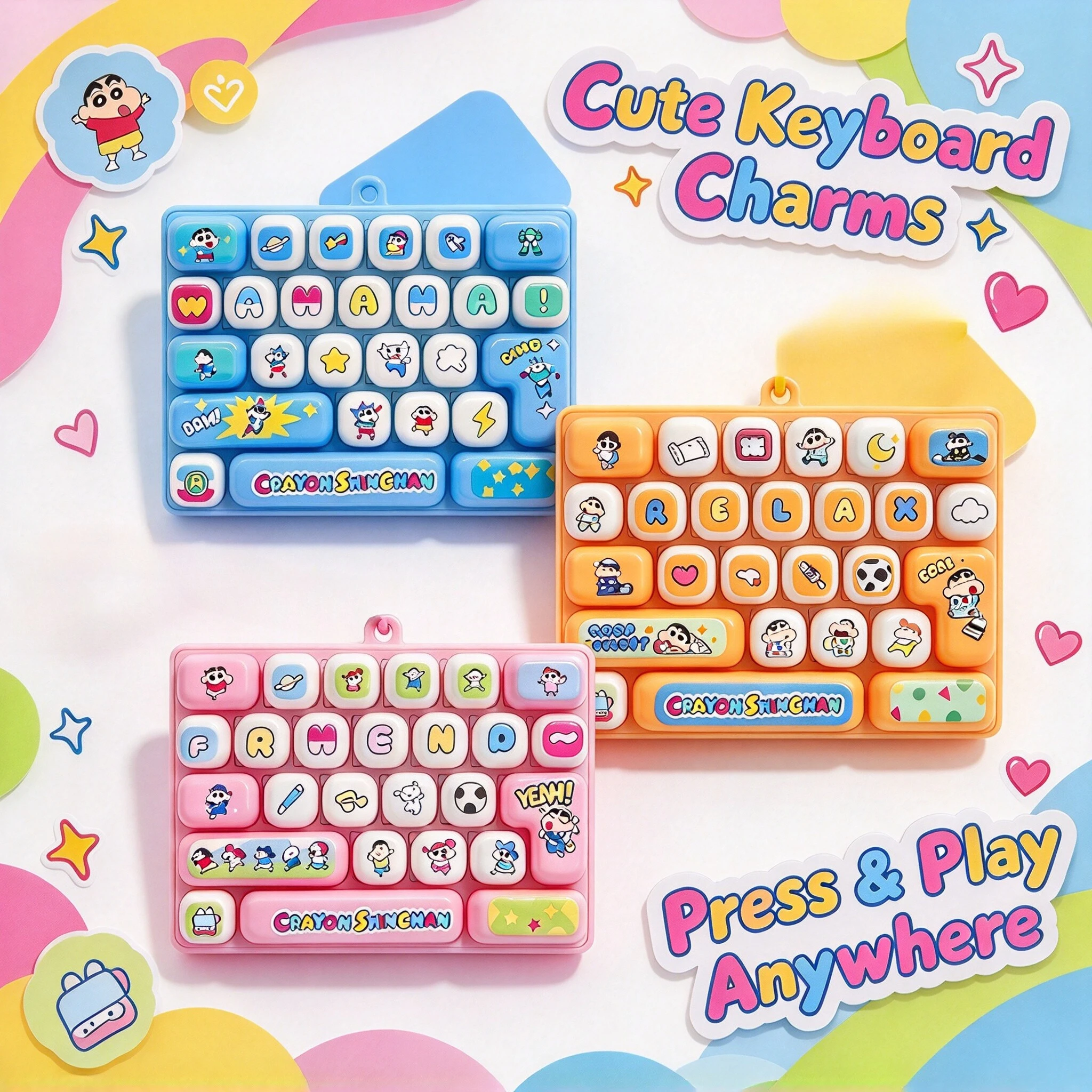 Hot 26 Key Crayon Shin-chan Keychain Clicker Keychain Bag Pendant Shin Chan 26-key Keyboard Clicker Toys Anti Stress 26키 키보드 클리커