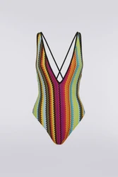 2023 New Sexy One-piece Silhouette with A Deep V-neckline Bikini Swimsuit Zig-zag Printed Beachwear