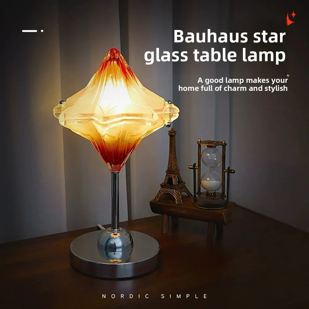 Star glass desk lamp, small night light, three color dimming remote control switch suitable for living room and bedroom