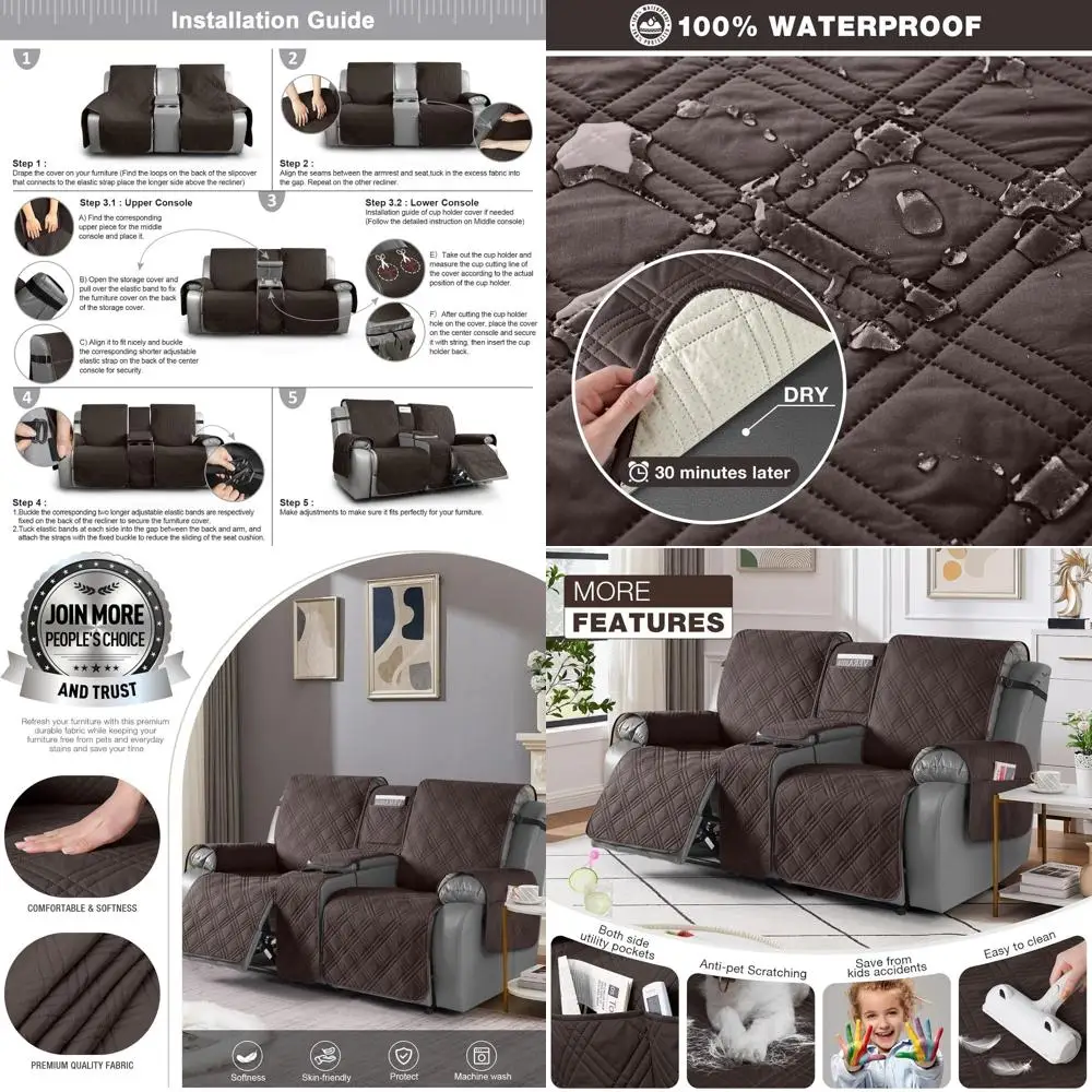 

Водонепроницаемый чехол на двухместное кресло с центральной консолью, защита для домашних животных и детей на 2-местный, шоколадный