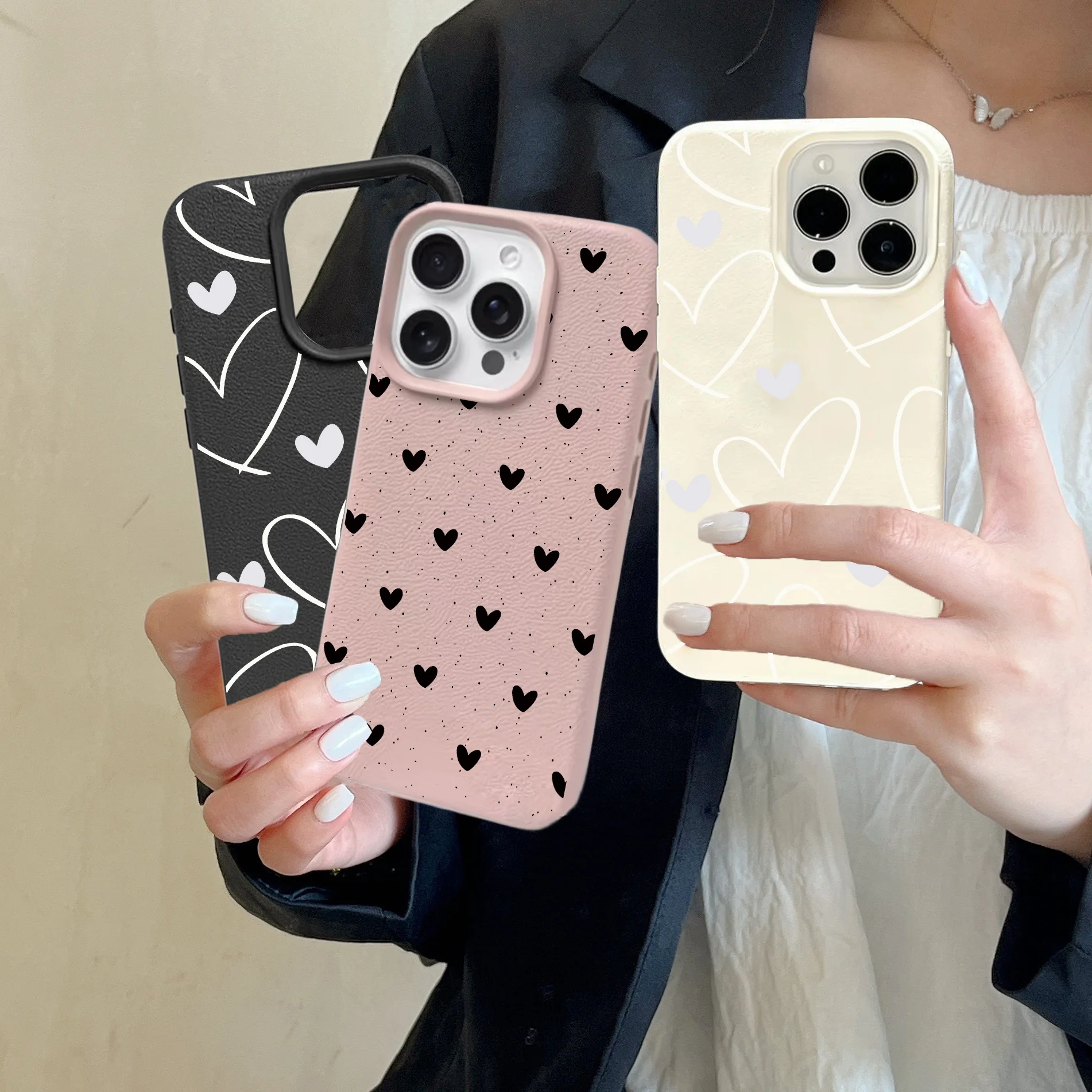 لطيف الأسود القلب الهاتف الغلاف ل ممن لهم A6 برو 5G A5 رينو 14 13 12 11 برو A5 A3 F29PRO A5X 13F 12F 11F Lichee نمط غطاء #1