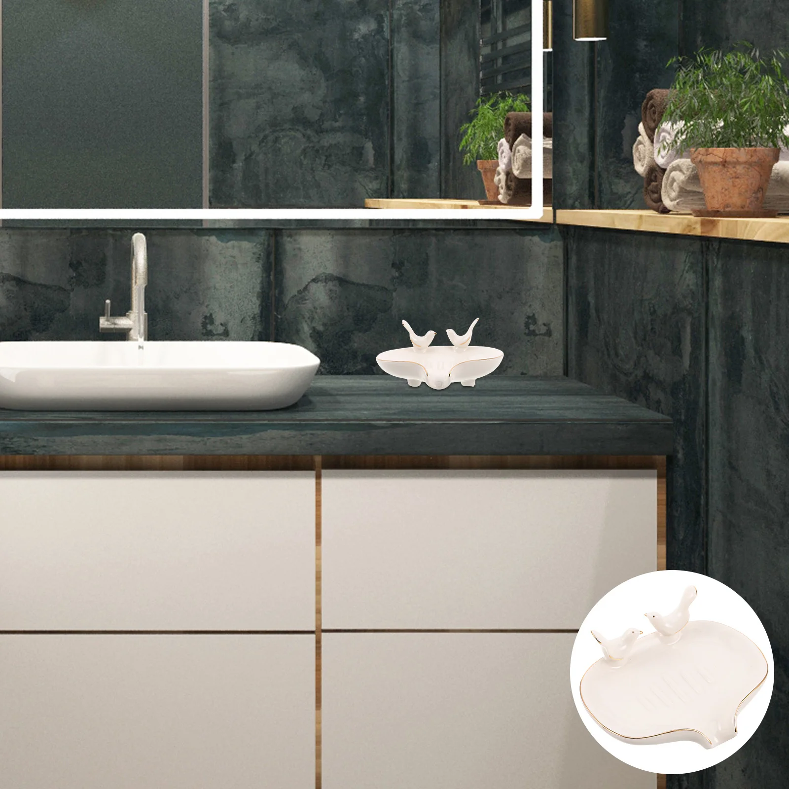 

Ceramic Soap Dish Modern Bathroom Accessory White Porcelain Handmade Decorative Holder for Home Kitchen Sink Vanity