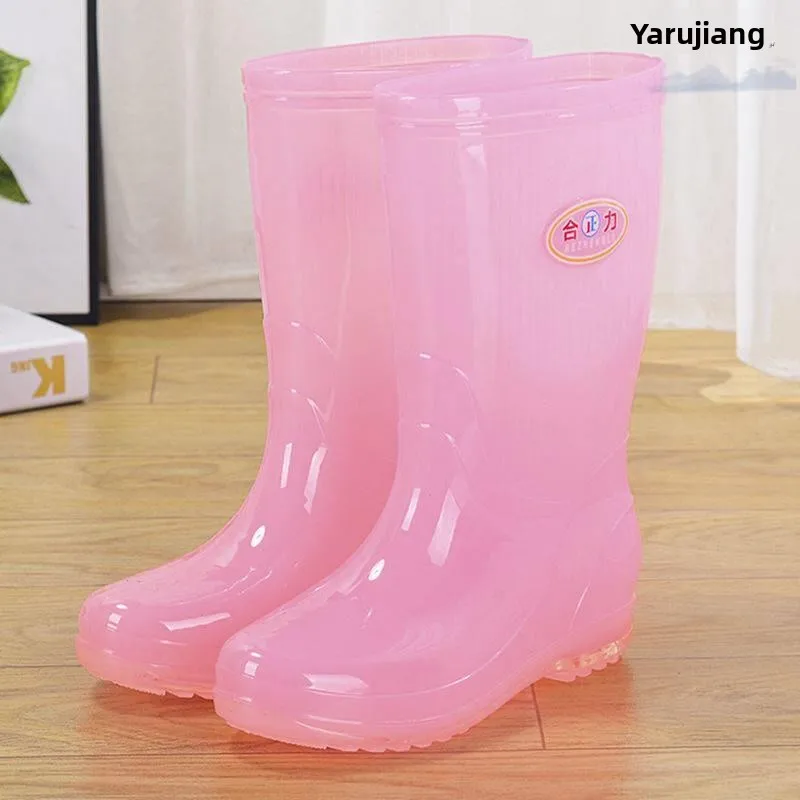 

Lightweight High-Tube Women's Rain Boots No Mesh Slip-On Waterproof Non-Slip Summer Mid-Calf Quick-Dry Fashionable Rubber Shoes