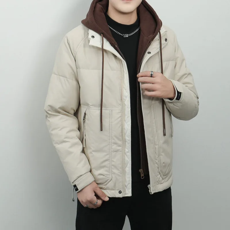 Men's 2024 Winter New Style Vacation Two Piece Outdoor Trendy Fashion Hoodie Thickened Warm Down Jacket Coat Trendy Brand