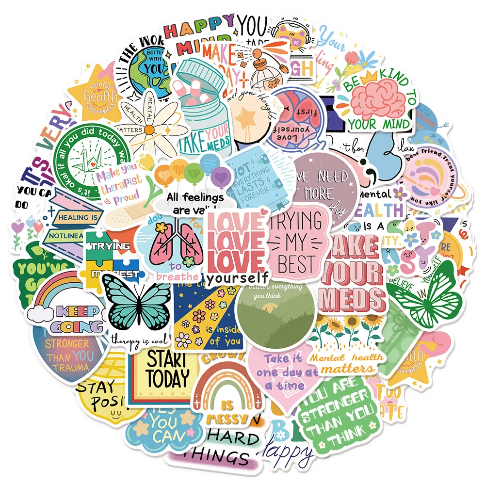 50PCS Mental Health Graffiti Fun Stickers, Speakers, Laptops, Water Bottles, Computers Sticky Notes, Stickers