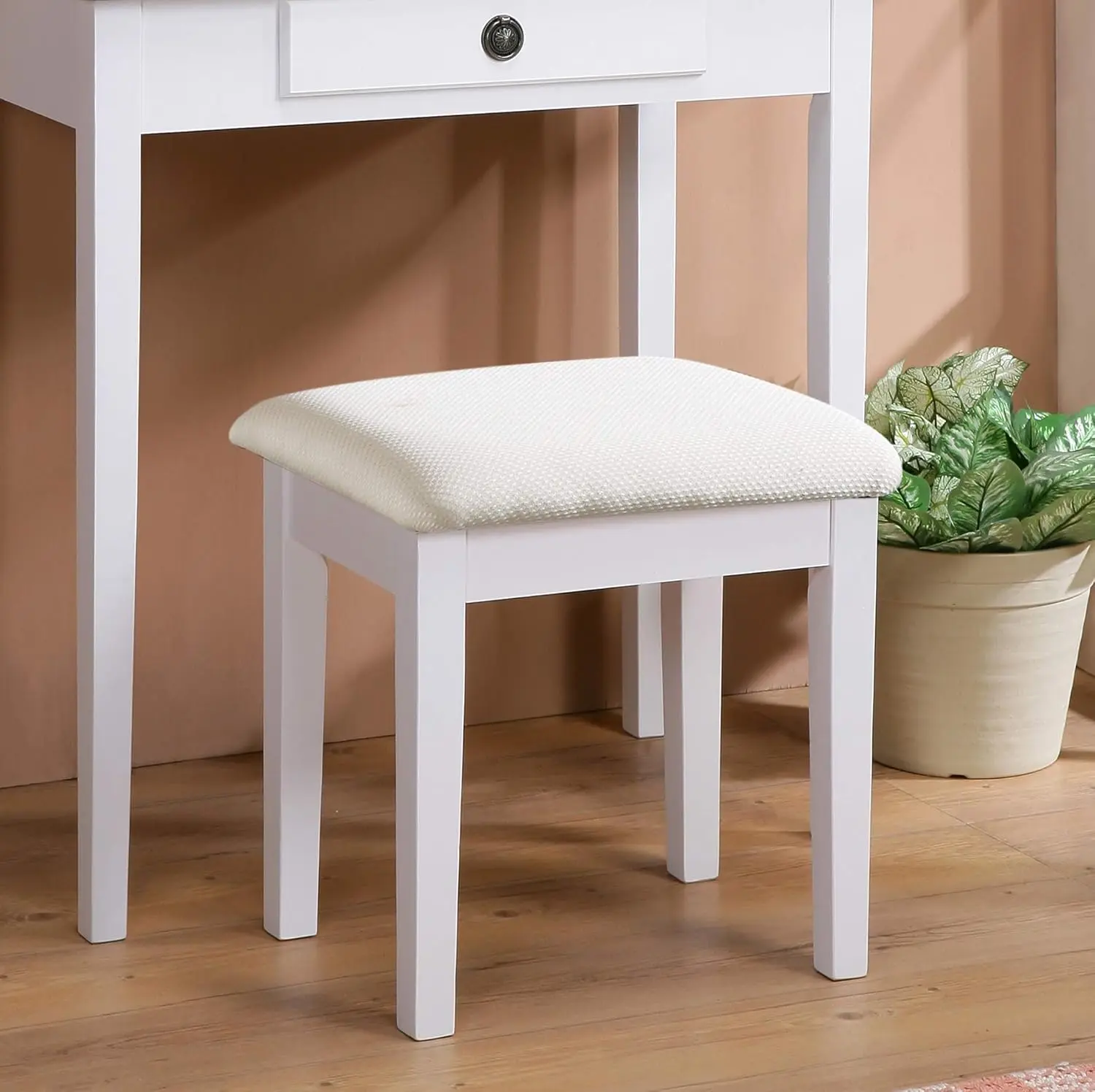 

White Wood Vanity Table and Stool Set (3415WH) Medium