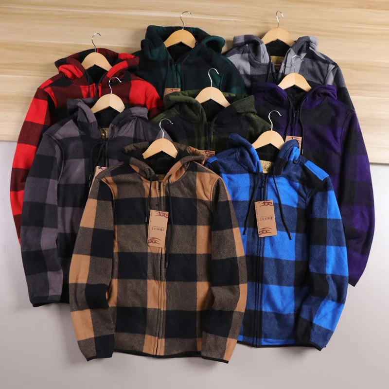 

Мужская зимняя толстовка в клетку с капюшоном и подкладкой Thiened, ветрозащитная, теплая, повседневная, в клетку, Jaet Stand Fit Faion Urban Sle