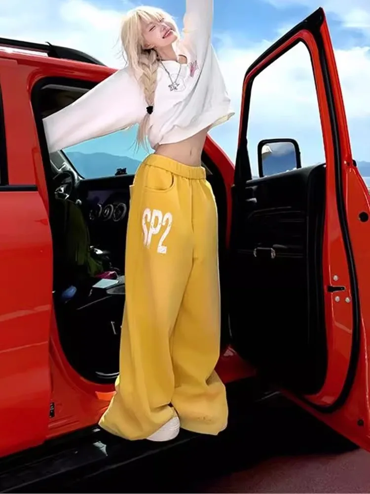 

American Dopane Letter Print Elastic Waist Wide Leg Pants Men's Loose Casual Straight Leg Sport Sweatpants Trendy