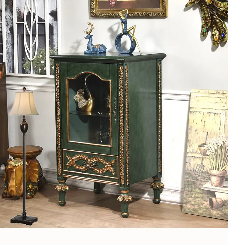 CX European solid wood wine cabinet living room, malachite green retro old locker