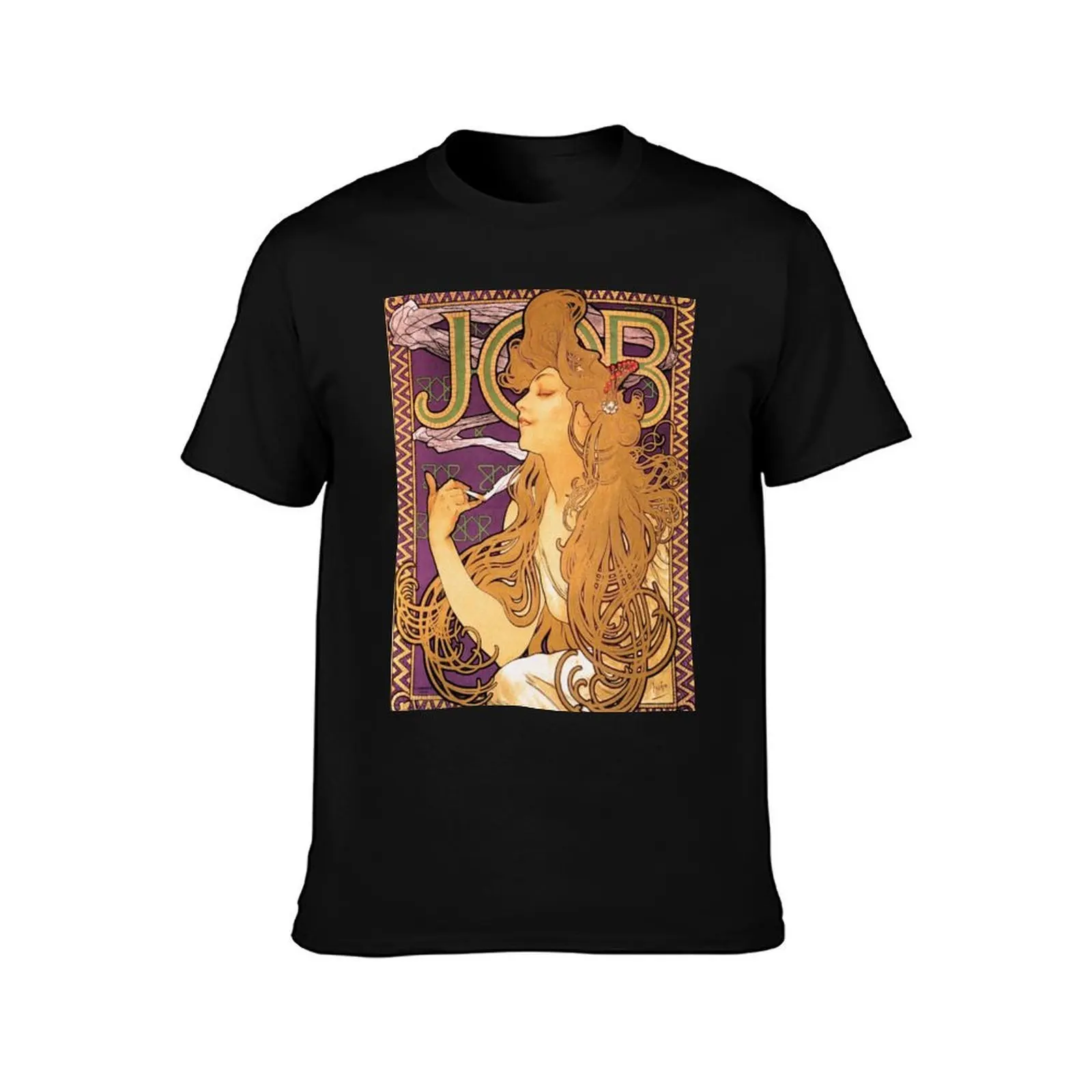 Job Cigarettes (High Resolution), Alphonse Mucha T-Shirt Urban Style Casual Short Sleeve Top
