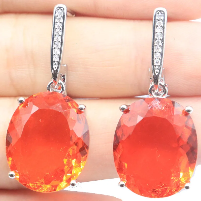 

Buy 6 Get 1 Free 37x15mm Hot Selling Big Oval Orange Spessartine Garnet Smoky Topaz Rich Blue Aquamarine Cz Silver Earrings