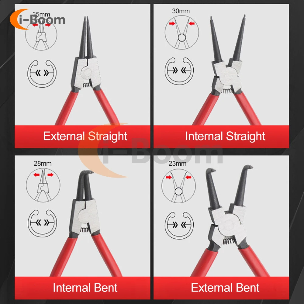 Imagem -02 - Circlip Alicadores Precision Primavera Loaded Tool Interno Externo Anel Remover Instalação Ferramenta em Linha Reta 90 ° Curvo Mandíbula Ponta 1pc