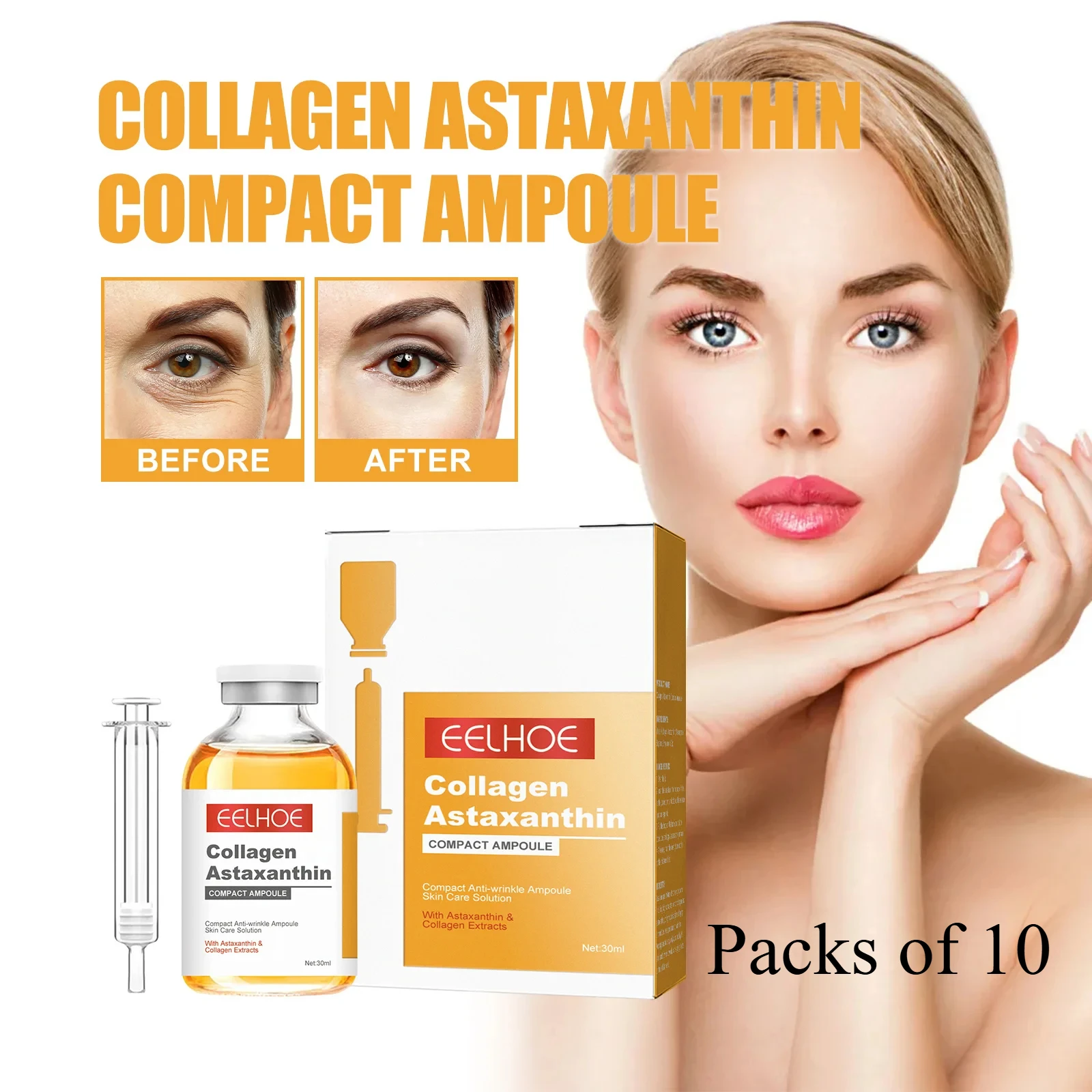 Collagen Astaxanthin Pullback Ampoule Diminish Fine Lines Wrinkles Reduce Dullness Nourish Skin And Brighten Moisturizing Serum