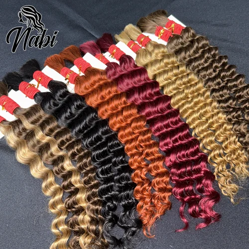 Imagen 2 del producto Nabi Boho trenzas de cabello humano 50g/paquete de cabello ondulado profundo a granel cabello trenzado humano brasileño 6 paquete de cabeza completa para mujeres negras