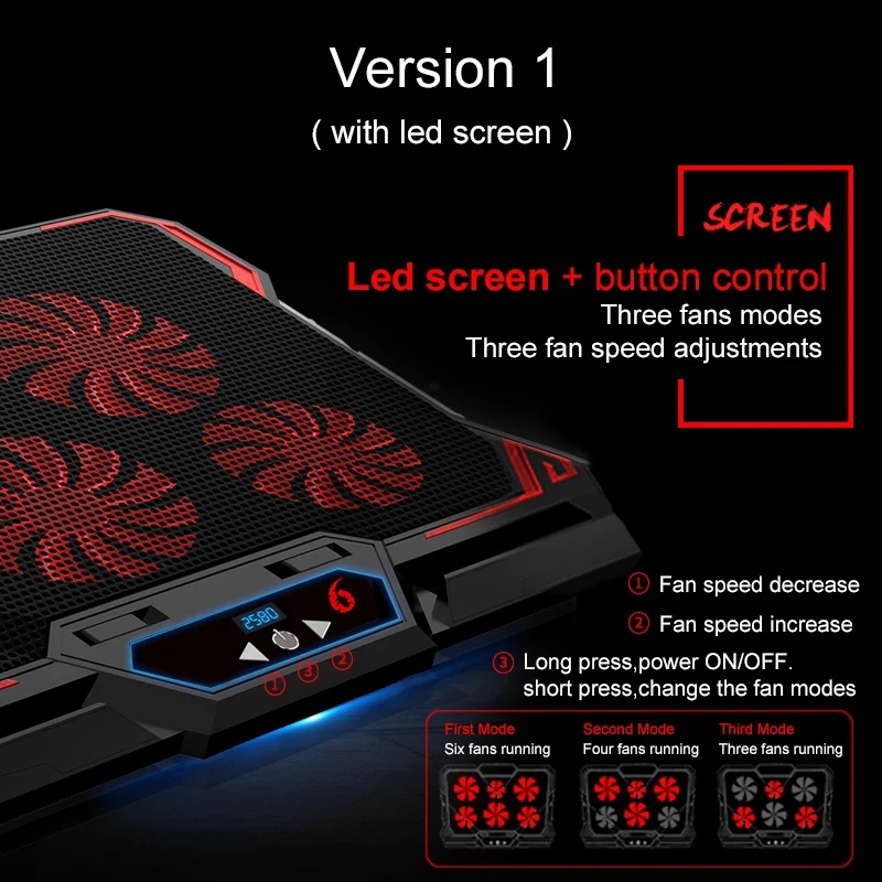 Macbook Laptop Stand Bracket Notebook Holder Stand Cooling Pad 6 Silent Black Red LED Fans Powerful Airflow Adjustable Support