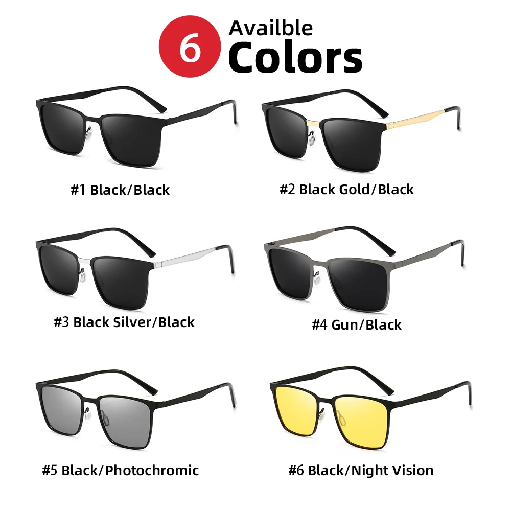 VIVIBEE Klassische Rechteck Polarisierte Sonnenbrille Männer Mattschwarz UV400 Fashion Square Sonnenbrille Federscharnier Driving Shades – Detail 9