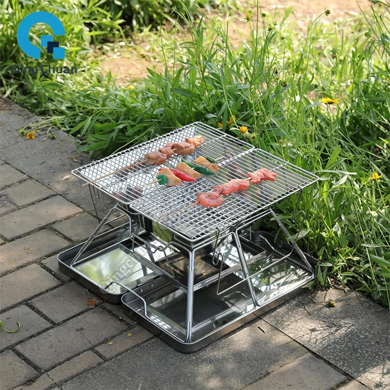 Camping Grill Charcoal Stove Folding Stainless Steel Fire Pit Grill Backpacking for Outdoor Cooking Hiking Camping Picnics Stove - view 3