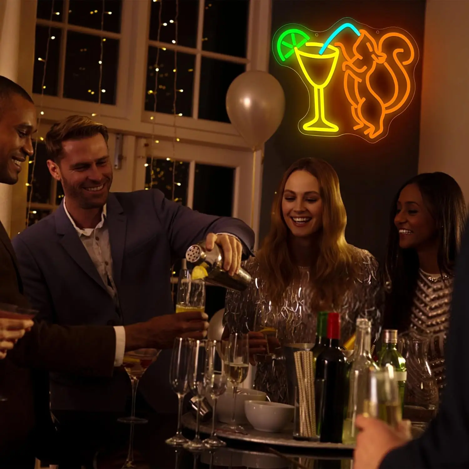 Eekhoorn Cocktail Neon Sign Dimbaar Eekhoorn Drink Light Up Sign Wall Decor voor Man Cave Bar Home Bierwinkel Slaapkamer Kerstmis B