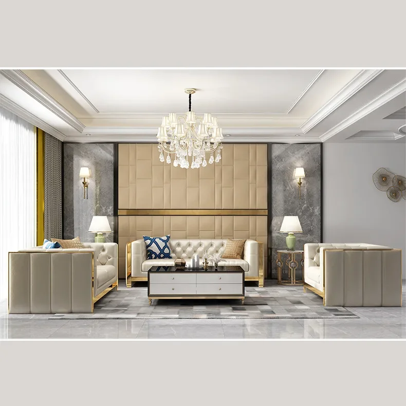

Italian light luxury leather sofa, living room 123 combination of diverse styles of high-quality modern simple sofa