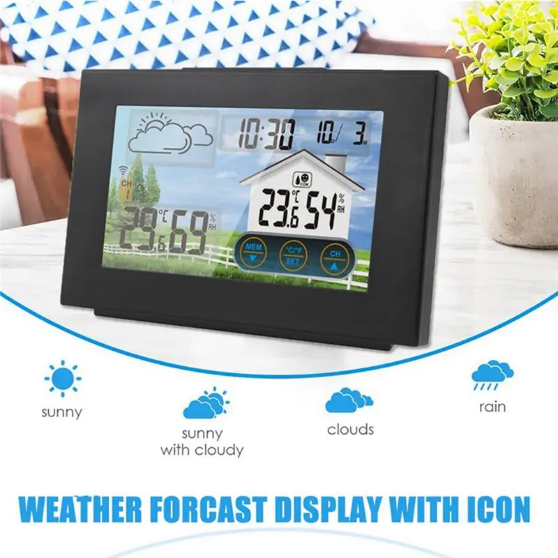 1 Apr.With Sensor Color Touch Screen Alarm Clock Wireless Weather Station Forecast Indoor Outdoor Thermometer Hygrometer