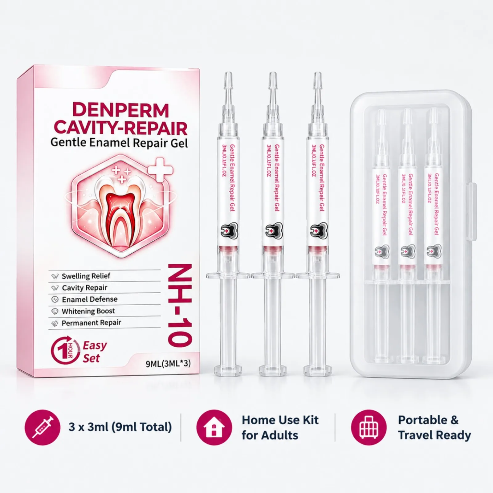 Enamel Repair Gel 9ml Teeth Repair Filling Gum Health Support Fresh Mint Oral Care Set 3 Tubes for Daily Home Travel Dental Care