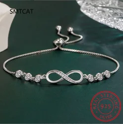 925 Sterling Silver Infinity Bracelets for Women Adjustable Friendship Shine CZ Bracelets & Bangles Wedding Gift