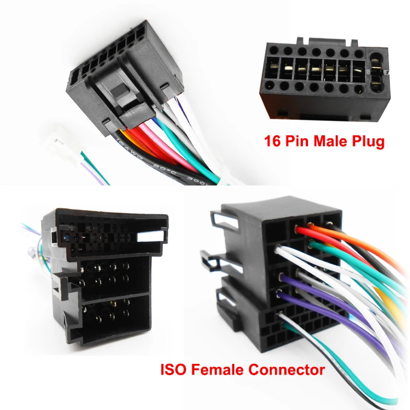 16 Pin to ISO Wiring Harness 16P Male Plug Connector 2 Din Car Audio Head Unit Cable Adapter for VW Golf Jetta Leon Passat