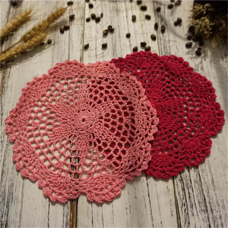 20cm Round Placemat Cup Coaster Mug Kitchen Christmas Table Place Mat Cloth Lace Crochet Tea Coffee Pan Doily Handmade Pad