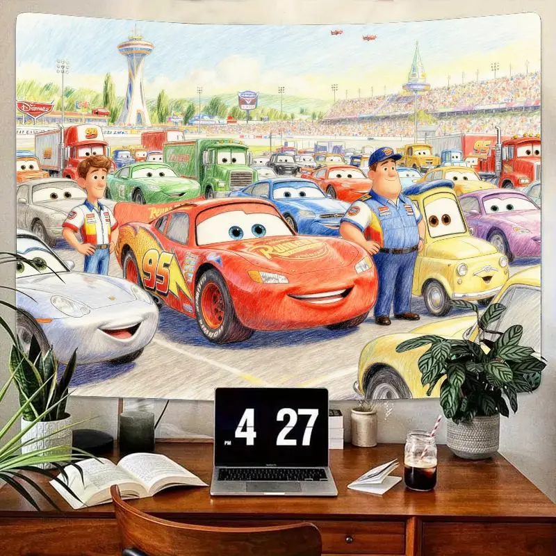 

1 шт., гобелен Disney Pixar Cars Lightning McQueen Racing с героями мультфильмов, современное настенное искусство для детской спальни, декор для игровой комнаты, подарок