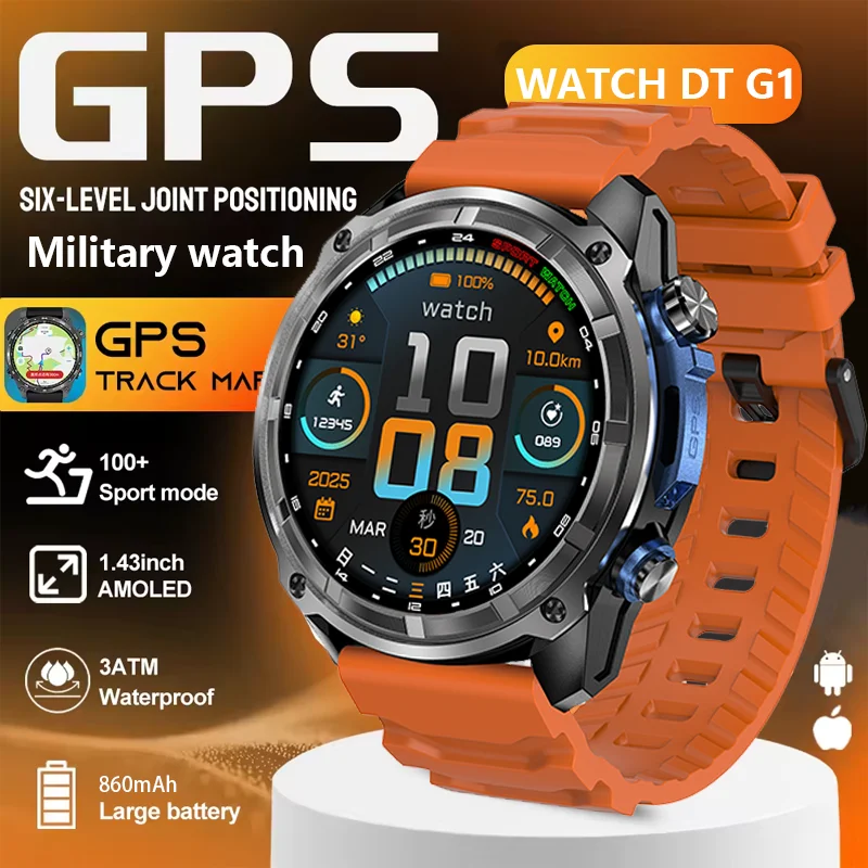 

Новые военные смарт-часы 2026 года с аккумулятором 870 мАч, GPS-трекером, компасом, водонепроницаемостью 5ATM, тактическим спортивным фонариком и функцией звонков для мужчин