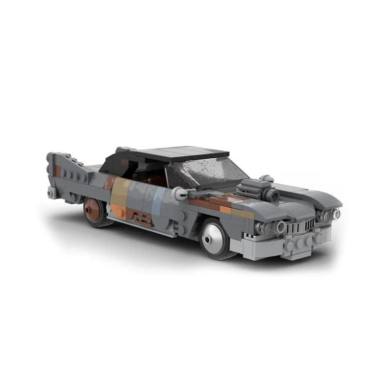 MOC Falowt Post-Apocalyptic Retro Wasteland Sedan with V8 Supercharger Engine Block Model