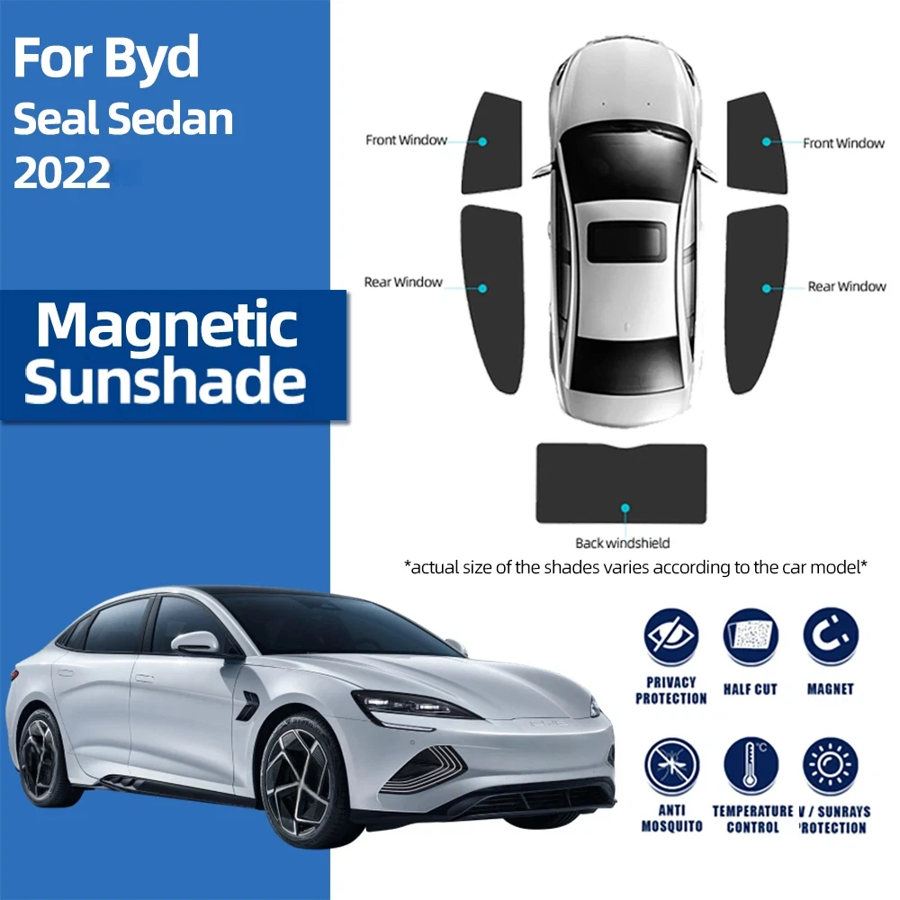 For BYD Seal Atto 4 2022 2023 2024 Car Magnetic Sunshade Front Windshield Curtain Folding Rear Side Window Mesh Sun Visor