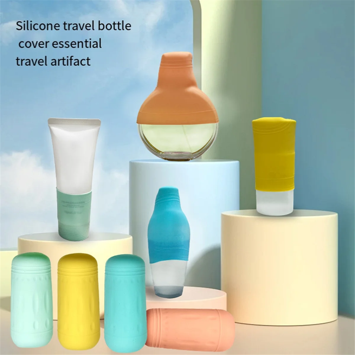 ABXHH 16 housses de bouteilles en Silicone, essentiels de voyage pour femmes, articles de toilette de taille de voyage pour bagages, manchon élastique pour l'épreuve des fuites