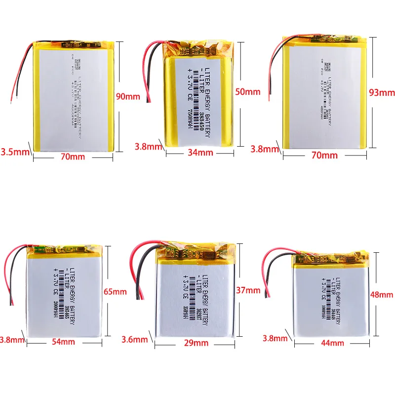 357090 4000mah 362937 350mah 383450 750mah 384448 1000mah 385465 2000mah 387093 4050mah 3.7V polymer lithium battery