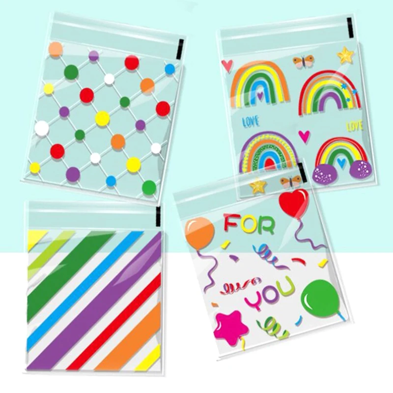 

100pcs Self Sealing Cookie Bags For Packaging Rainbow Cellophane Treat Bags For Gift Giving Packaging Valentines Birthday Party