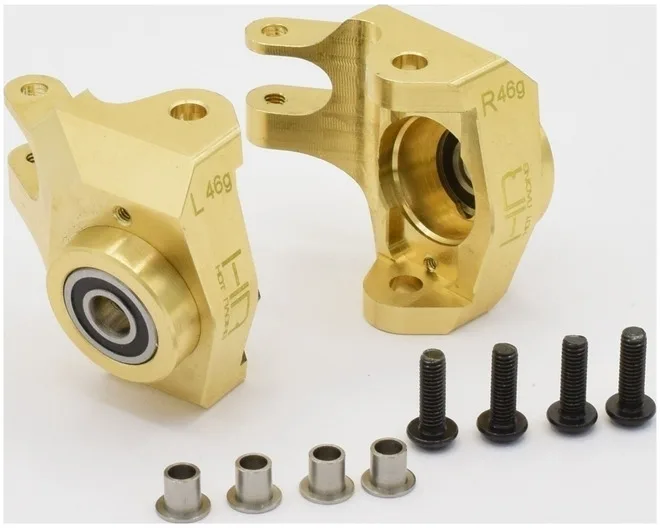 Hot Racing SCXT21HM Brass Heavy Metal Front Steering Knuckles for Axial SCX10 II / AR44 (46g Each, 92g Pair)