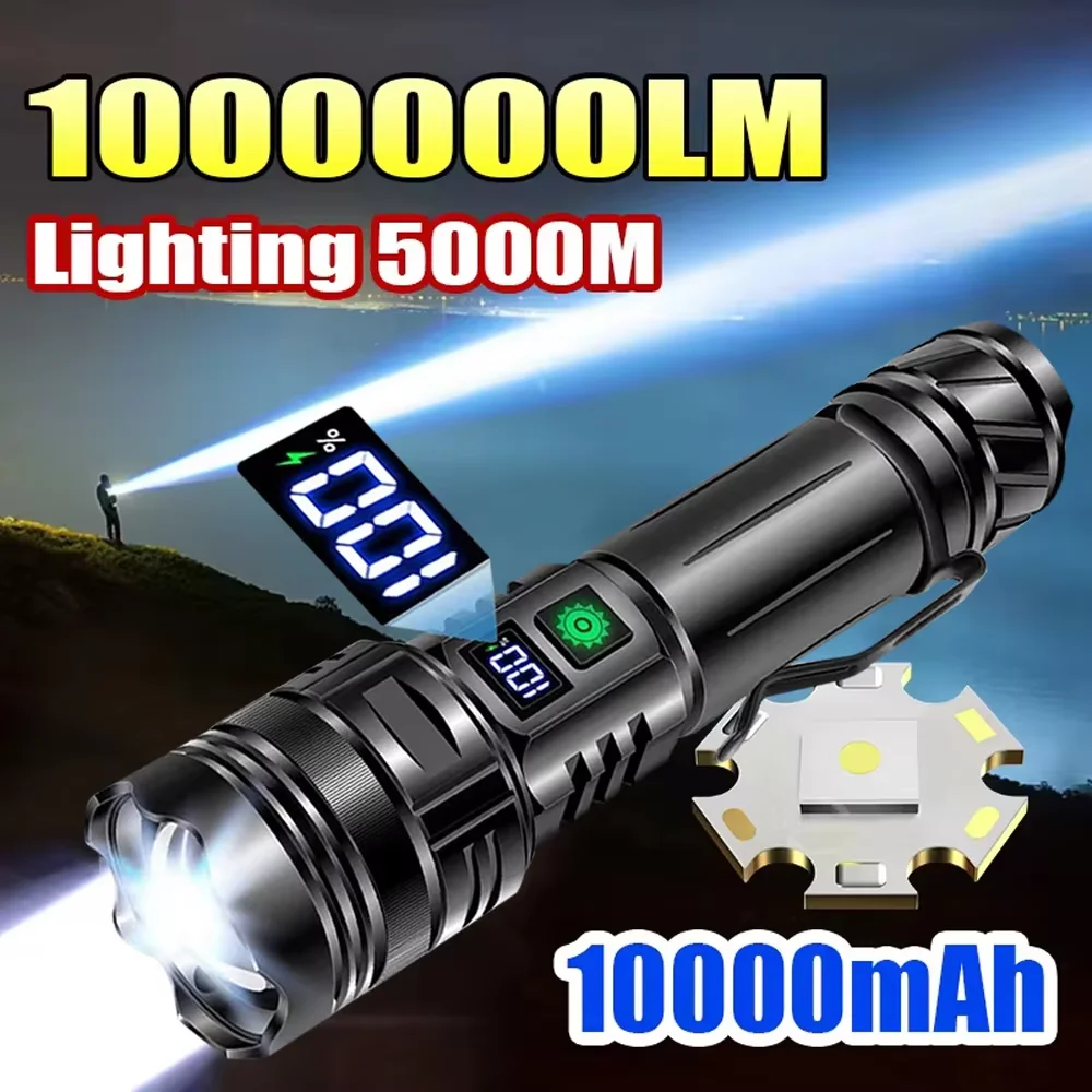 

1000000LM Most Powerful Led Flashlight Rechargeable 800W LED Flashlights High Power Zoom Torch Long Range 3000m Tactical Lantren