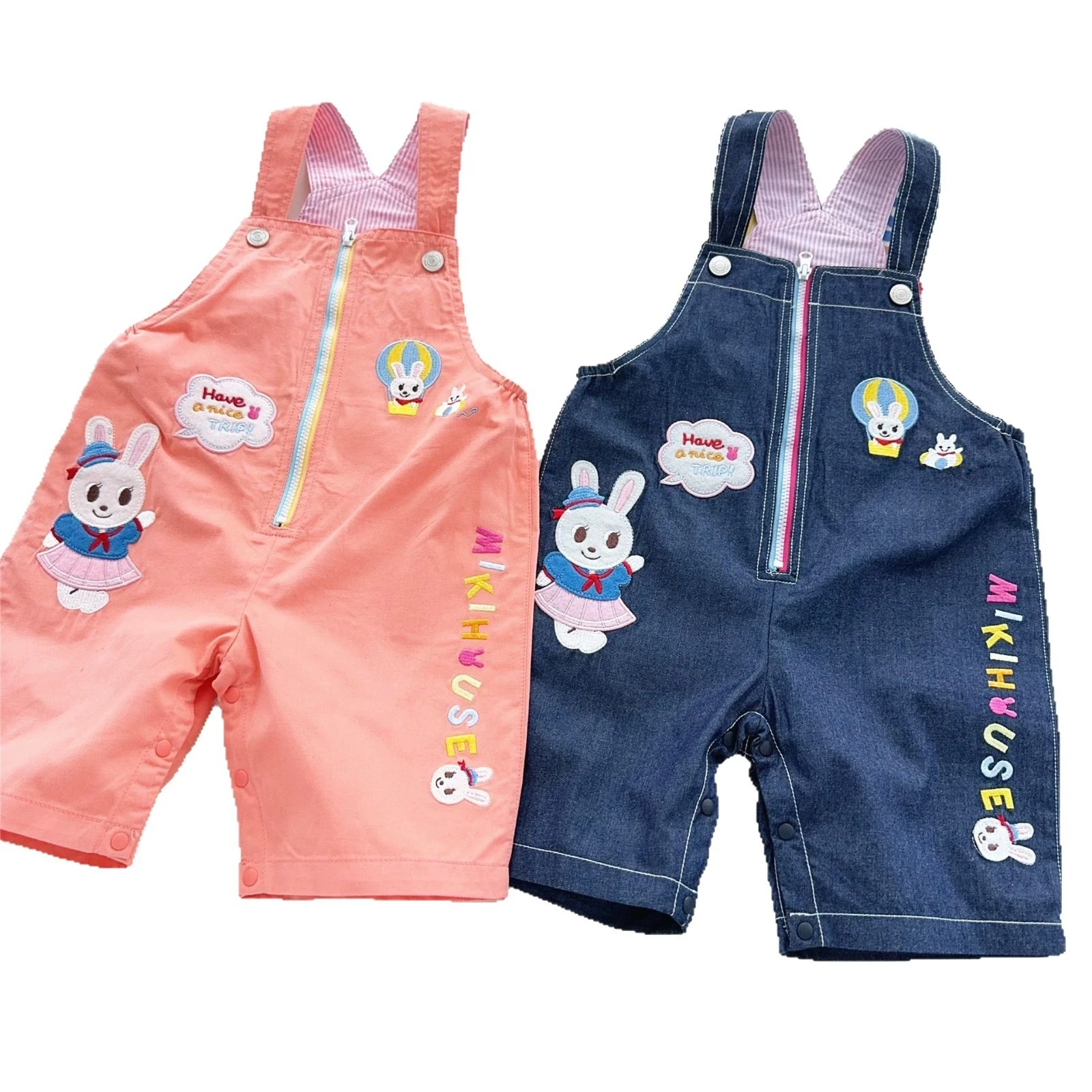 

2024 Summer New Children's Clothing Cartoon Rabbit Letter Splicing Strap Shorts Color Contrasting Cotton Cute Japanese Pants