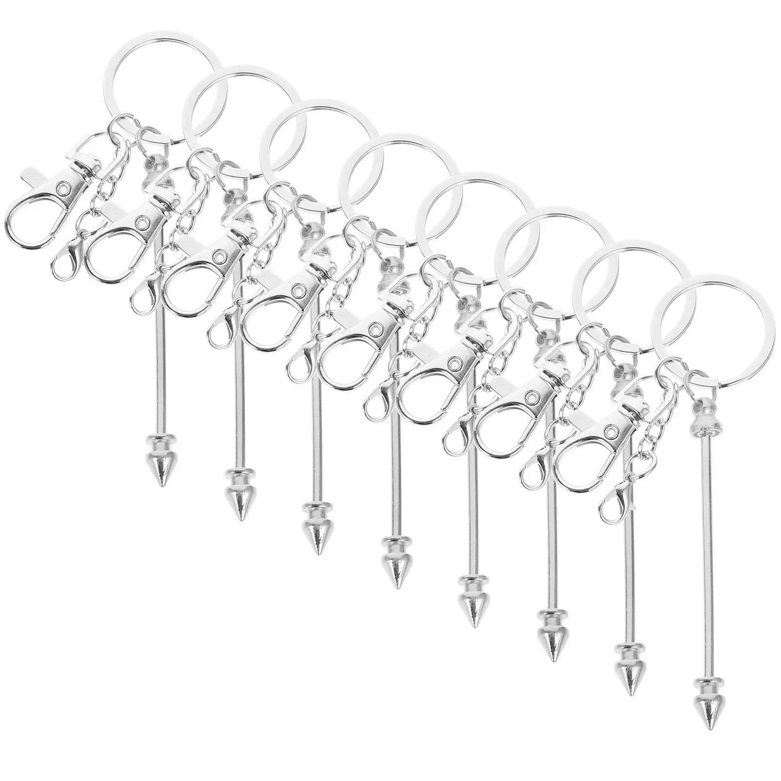 

8 Pcs Beadable Keychain Bars Metal Crafting Keychains Reusable DIY Beaded Key Chain Decorations Portable White K