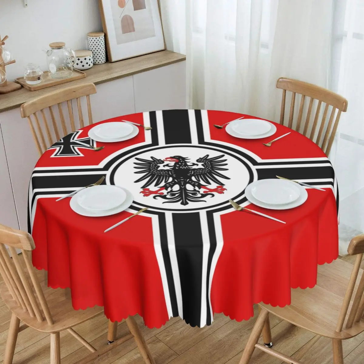 Round German DK Reich Empire Of Flag Tablecloth Waterproof Oil-Proof Table Cover 60 inches Germany Proud Table Cloth