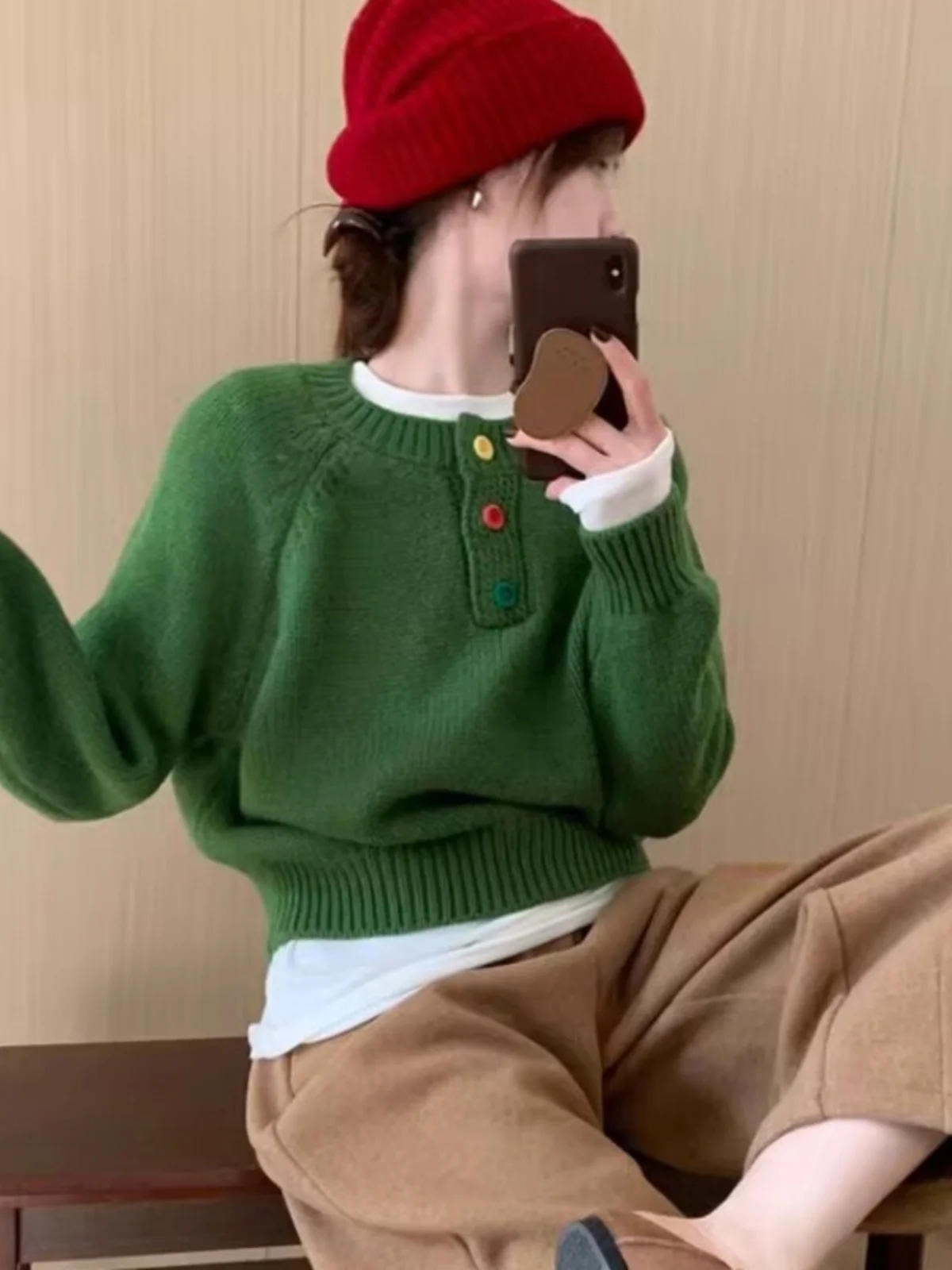 Korean Sle Soft Cozy round Ne Sweater Jaet Women's Spring Autumn New Gentle Sle Color Bule Knitted irt