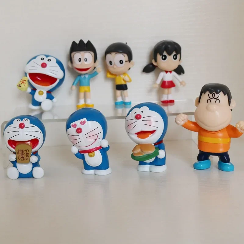 8pcs Doraemon Anime Character Nobita Shizuka Action Figure Hand-made Cake Decor Car Ornament Model Doll Toys Kids Birthday Gift