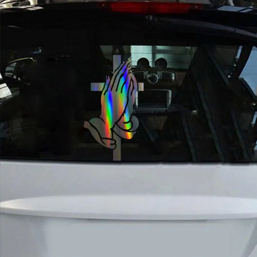 Praying Hands Religious Vinyl Decal for Car Rear Window Gradient Crucifix Sticker for SUV Truck Sunproof Car Decals 97