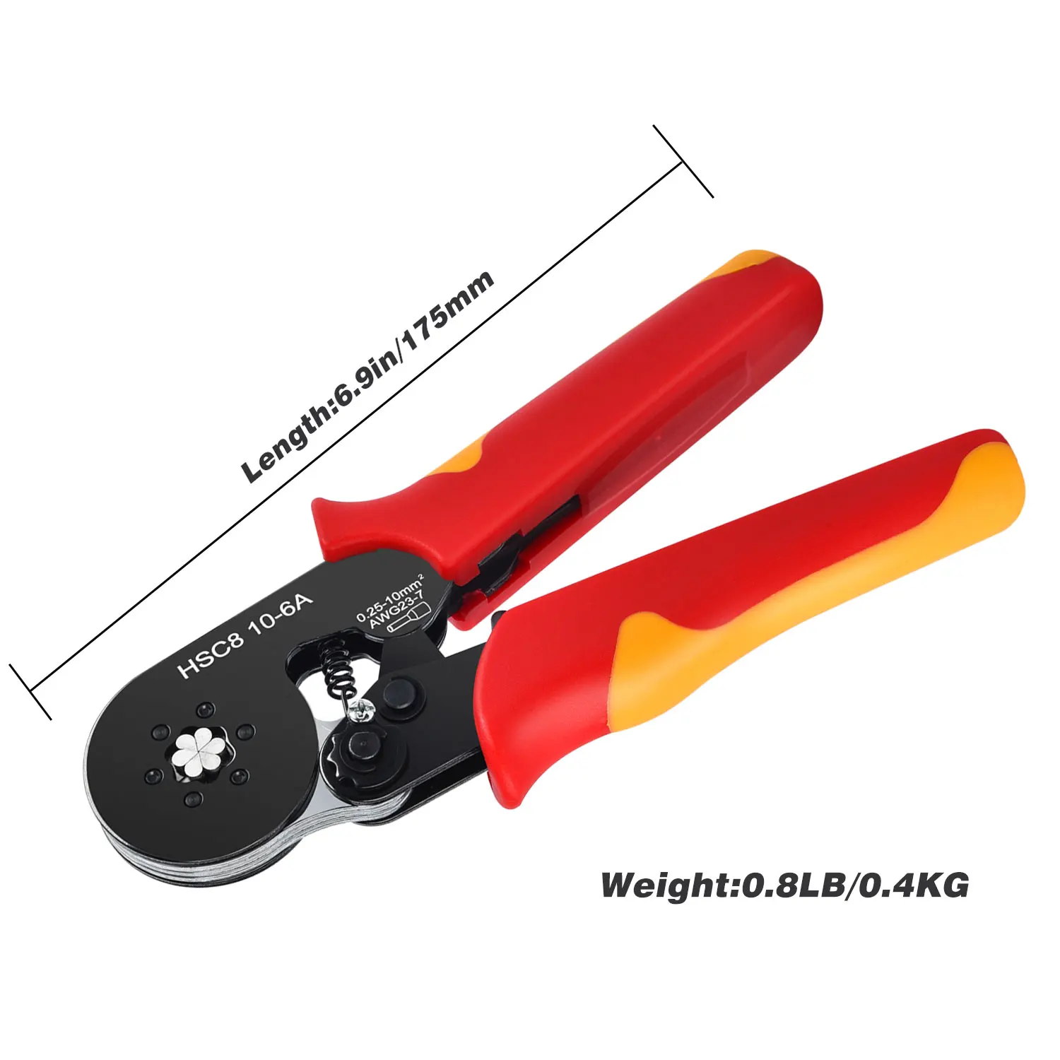HSC8 10-6A 0.25-10mm² Tubular Terminals Crimping Pliers Wire Ferrule Crimper Tools,Household Electrical Hand Tool Kit Clamp Tool