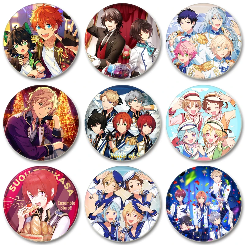 32/44/58mm Ensemble Stars Idol Brooch Round Cartoon Cosplay Badge Isara Mao Kiryu Kuro Icons Lapel Pins for Backpack