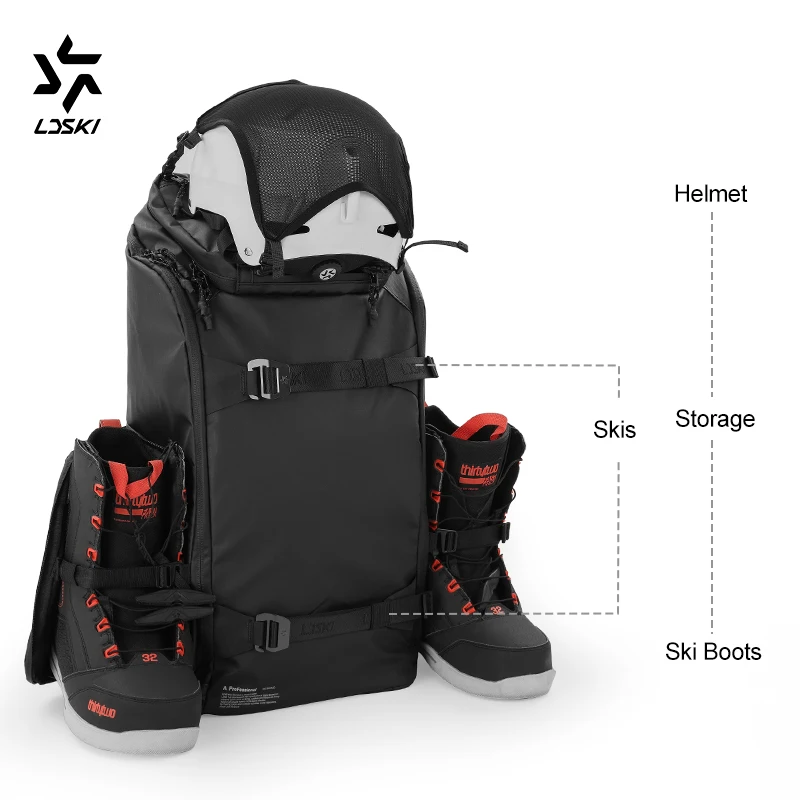 LDSKI 35L New Ski Boots Bag Skis Hanging Small Lightweight Clamshell Type Waterproof Wear Resistant Snowboard Backpack Women Men