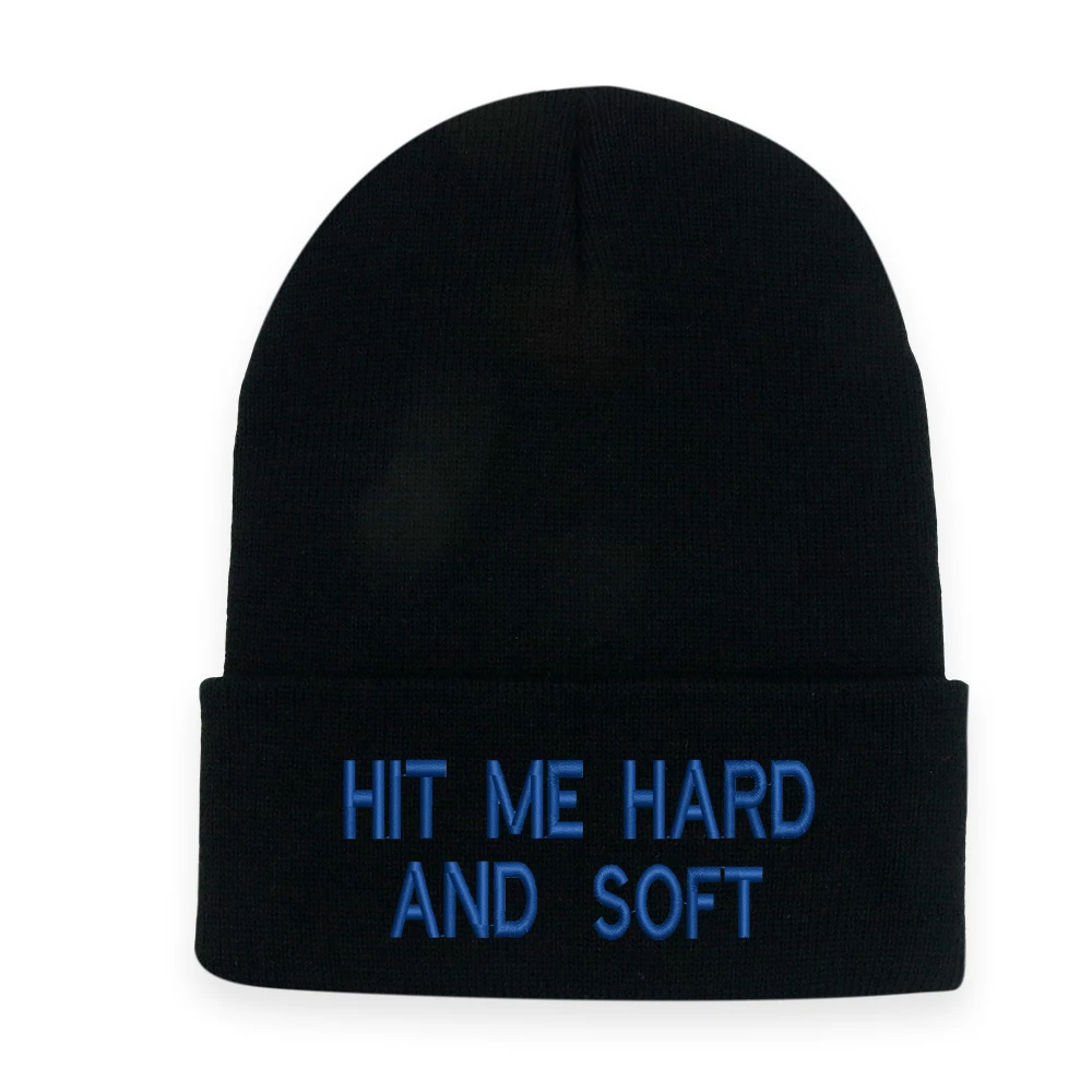 

Hit Me Hard and Soft Beanies Hat Embroidered Billie Knitted Hat Woman Winter Soft Outdoor Hat Unisex Skiing Cap