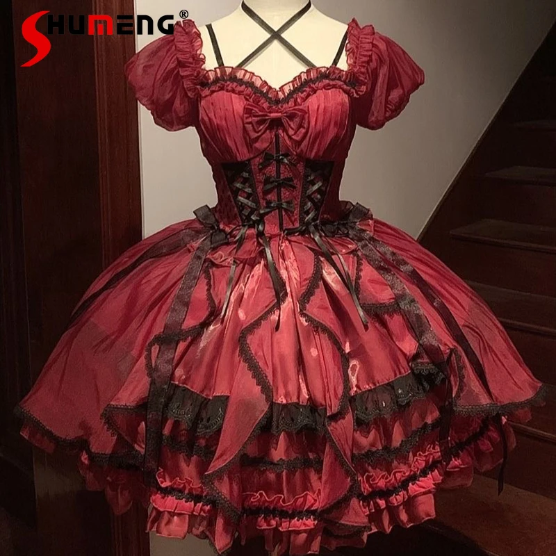 

Japanese Lolita Girl Birthday Party Dress Daily Wear Light Rojita Summer 2025 New Pink Love Collar High Waist Slim JSK Dresses