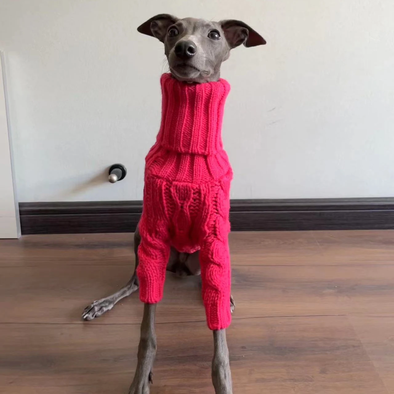 pink Fashionable Turtleneck Winter Dog Sweater Thick Warm Pet Sweater Handmade Wool Knitted Italian Greyhound Whippet Beagle